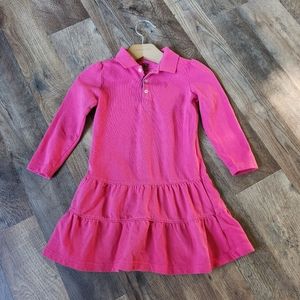 Chaps Polo Girls Pink long sleeve drop waist Tiered Dress